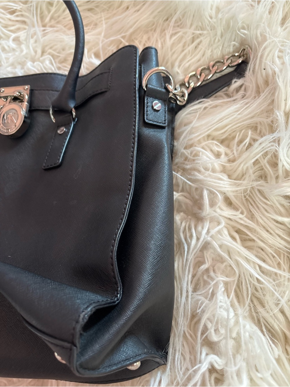 Michael Kors Hamilton Large Saffiano Leather Tote Bag Black Silver Hardware - Picture 4 of 9